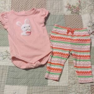Pink Bunny Onesie and Striped Ruffle Butt Pants Set